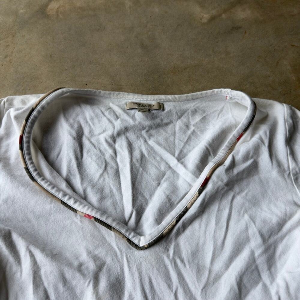 VINTAGE 90S BURBERRY WHITE SHIRT CUTE COQUETTE SCOOP NECK DESIGNER WOMENS LARGE - Picture 2 of 5